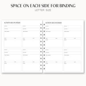 Printable Activity Idea Planner, Letter Size &amp; A5 Paper, Family ...