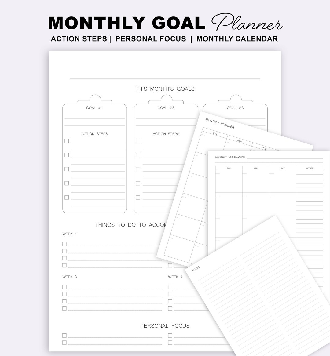 Monthly Goals Planner Printable Monthly Calendar Planner - Etsy