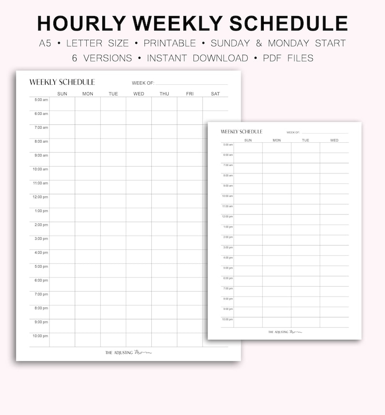 Printable Weekly Hourly Schedule Planner, Time Blocking, 5 Am, 6 Am, 8 ...