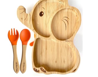 AllAboutBaby Bamboo Suction Elephant Plate w/Spoon & Fork