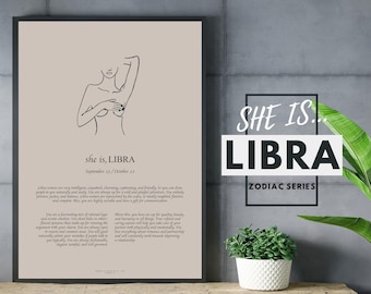 Bilancia stampa Poster segno zodiacale parete arte linea arte Bilancia stampa Home Decor zodiaco regalo per lei astrologia Bilancia donna Poster lei è Bilancia stampa