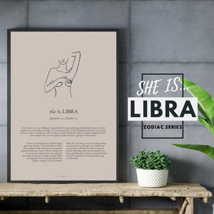 Libra Print Poster Zodiac Sign Wall Art Line Art Libra Print Home Decor Zodiac Gift for Her Astrology Libra Woman Poster She is Libra Print