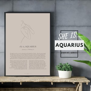 She is Aquarius Poster Zodiac Print Line Art Aquarius Home Decor Boho Zodiac Home Decor Aquarius Woman Art Poster Aquarius Gift for Her