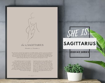 Sagittarius Print Wall Decor Zodiac Art Sagittarius Home Decor Bohemian Printable Sagittarius Woman Line Art Poster Sagittarius Print Gift