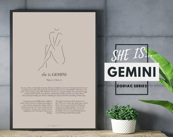 Gemini Gifts Print Zodiac Poster Line Art Gemini Poster Zodiac Home Decor Boho Gemini Woman Wall Art Poster Zodiac Poster Printable Gemini