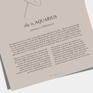 Boho style Aquarius Poster with line art. This Aquarius poster is available as a digital download, so you can easily print it out at home and display it in your favorite frame. gift for any Aquarius woman in your life who loves unique decor