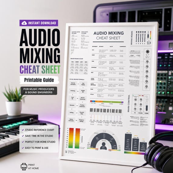 Audio Mixing Cheat Sheet Poster Frequency Spectrum Chart Print