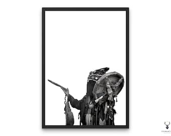 Shaman Decor Monochrome Print Mystical Shamanic Poster Monochrome Shamanic Wall Art Decor Shamanism Mongol Large Poster Shaman Kaman