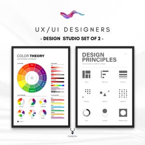 Designer Gift Set of 2 UX Print and Color Theory Print Set Graphic Designer Gift Wall Art UX UI Poster Color Wheel Printable Wall Decor Set