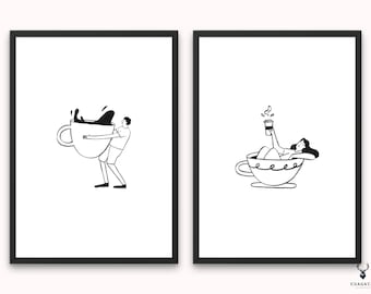 Coffee Wall Art Set Print Coffee Lover's Gift Decor Print Kitchen Wall Art Coffee Girl Coffee Wall Decor Print Coffee Print Set of 2 Minimal