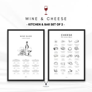 Wine and Cheese Guide Print Set of 2 Wine Guide Wall Decor Types of Wine and Cheese Pairing Guide Gift for Wine Lovers Gift for Her Wine Art