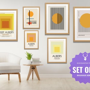 Bauhaus set of 6 Josef Albers Art Poster Yellow Wall Art Set Print Nested Square Josef Albers Set of 6 Gallery Wall Set Bauhaus Wall Art Set