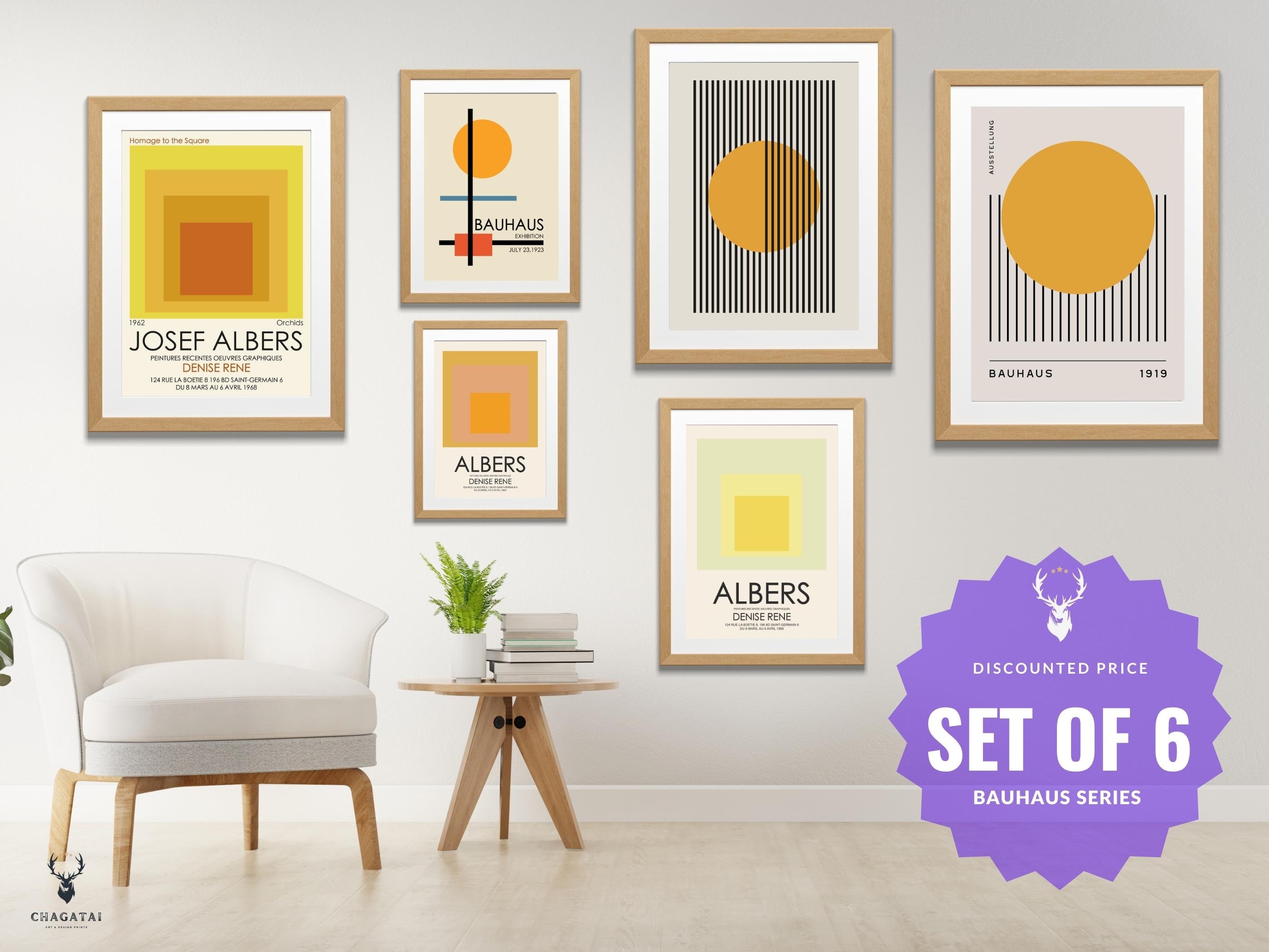 Bauhaus set of 6 Josef Albers Art Poster Yellow Wall Art Set Print Nested Square Josef Albers Set of 6 Gallery Wall Set Bauhaus Wall Art Set
