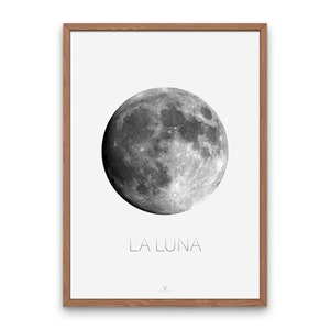 Moon Wall Art Poster Solar System Poster Monochrome Print Moon Gift for Astronomy Lovers La Luna Poster Full Moon Phase Print Moon Printable