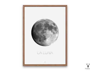 Póster de arte de pared con la luna, póster del sistema solar, impresión monocromática, regalo de la luna para amantes de la astronomía, póster de La Luna, impresión de la fase de la luna llena, luna imprimible