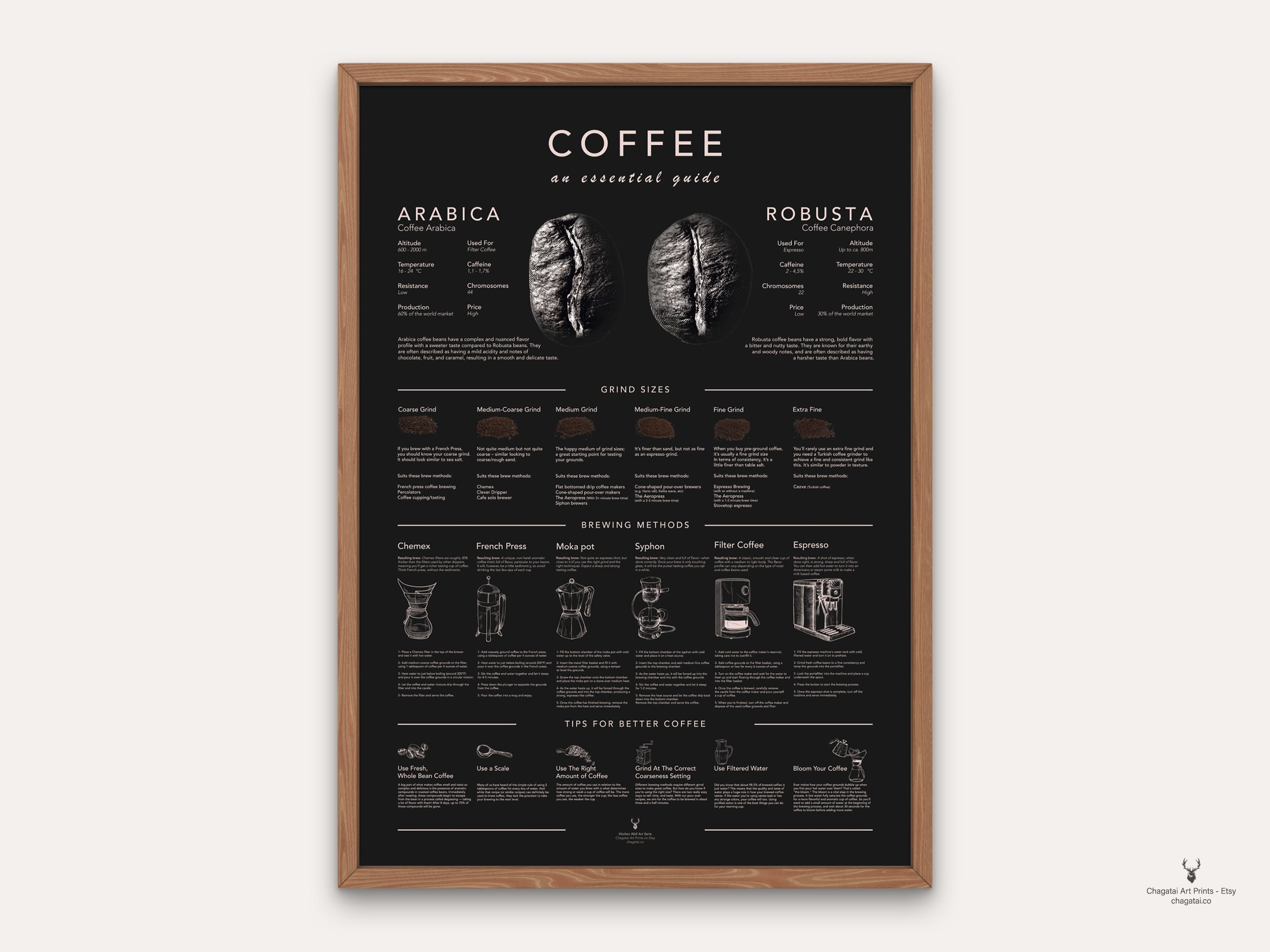 Coffee Brew Methods Poster Coffee Guide Print Coffee Beans Etsy