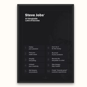 Steve Jobs 10 regel van succes poster inspiratie afdrukbare motivatie poster typografisch Steve Jobs citaat kunst aan de muur afdrukbaar Apple Design