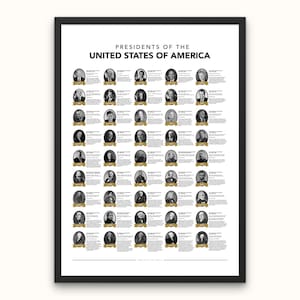 Poster dei presidenti degli Stati Uniti Stampa dei presidenti degli Stati Uniti Stampa del poster della storia degli Stati Uniti Stampa dei presidenti americani Decorazione murale della storia degli Stati Uniti 46 Presidenti degli Stati Uniti