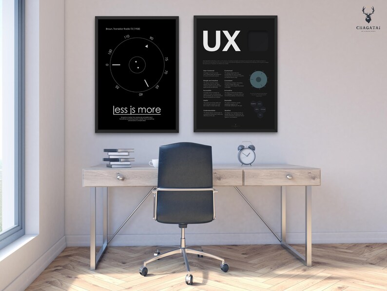 Dieter Rams Less is More Poster is Apple Design UX Design Poster! This graphic design poster features the iconic Braun design of Dieter Rams, combined with the sleek and modern Apple design aesthetic.