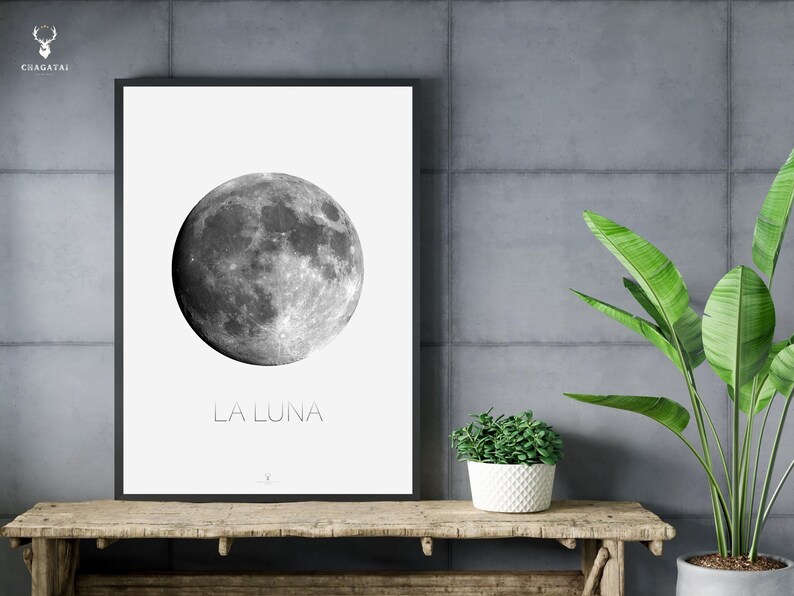 Moon Wall Art Poster Solar System Poster Monochrome Print Moon Gift for ...