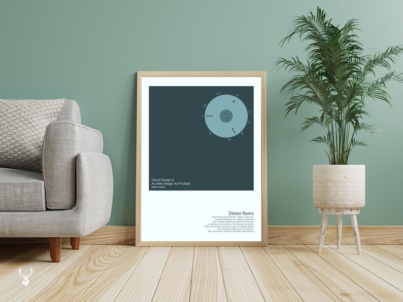 Dieter Rams. The poster is printed on high-quality paper, making it durable and long-lasting, and will add a touch of modern art to any space. Hang this designer studio wall art and enjoy the timeless design of Dieter Rams in your own home or office.