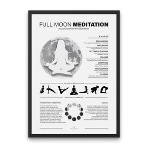 Meditatie Wall Art Full Moon Meditatie Grafiek Poster Home Decor Art Yoga Pose Poster Meditatie Decor Art Yoga Cadeau voor haar 7 Chakra Aura