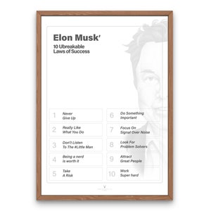 Elon Musk Poster 10 Rule Success Print Inspiration Musk Motivation Poster Typographic Elon Musk Quote Wall Art Printable Poster Musk SpaceX