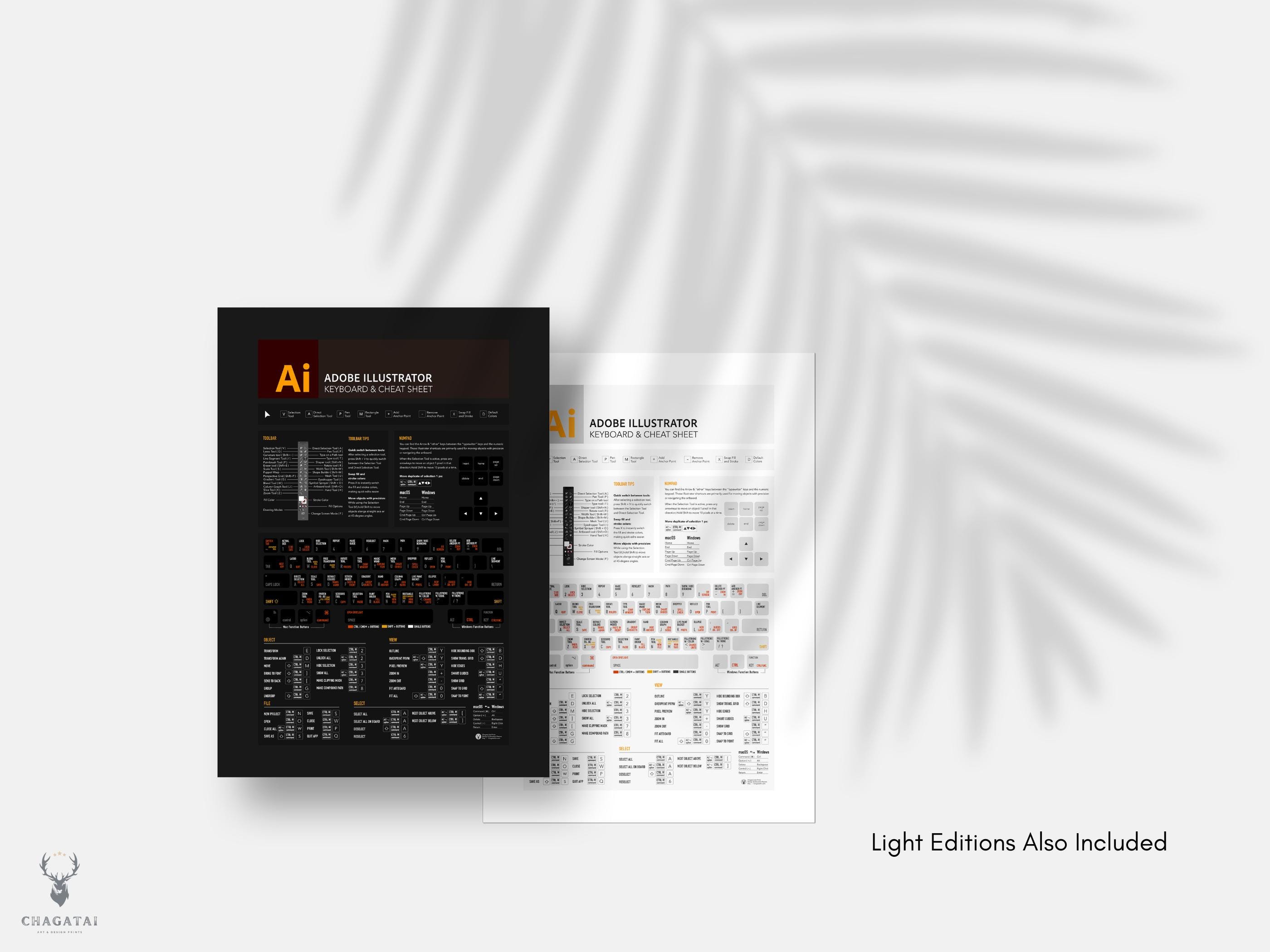 2018 Adobe Illustrator Keyboard Shortcuts Cheat Sheet