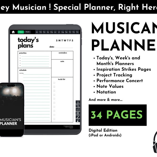 Musician Gift Musician Planner Digital Music Planner iPad  Android Tablet Music Planner Audio Production Planner Music Organization Planner