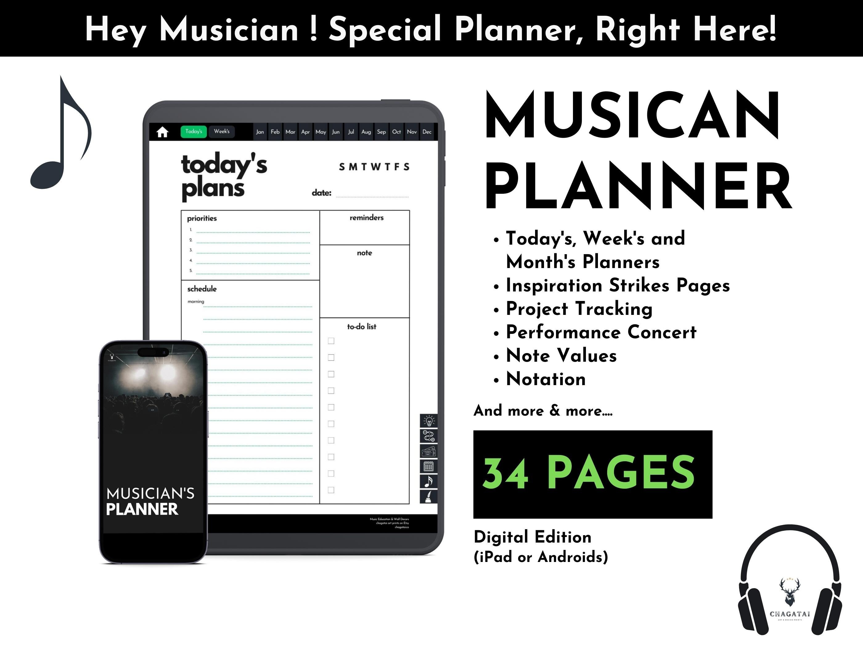 Musician Gift Musician Planner Digital Music Planner iPad  Android Tablet Music Audio Production Planner Organization Planner (Updated 2025)