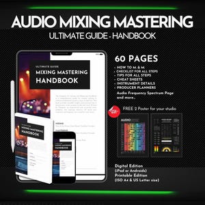 Audio Mixing Mastering Ultimate Pack, Mastering Handbook Producer Cheat Sheets Frequency Spectrum Chart, Musician Planner Sound Engineer