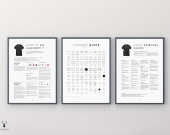 Laundry Sign Set of 3 Laundry Room Decor How to do Laundry Room Sign Stain Removal Poster Laundry Set Decor Printable Poster Laundry Room