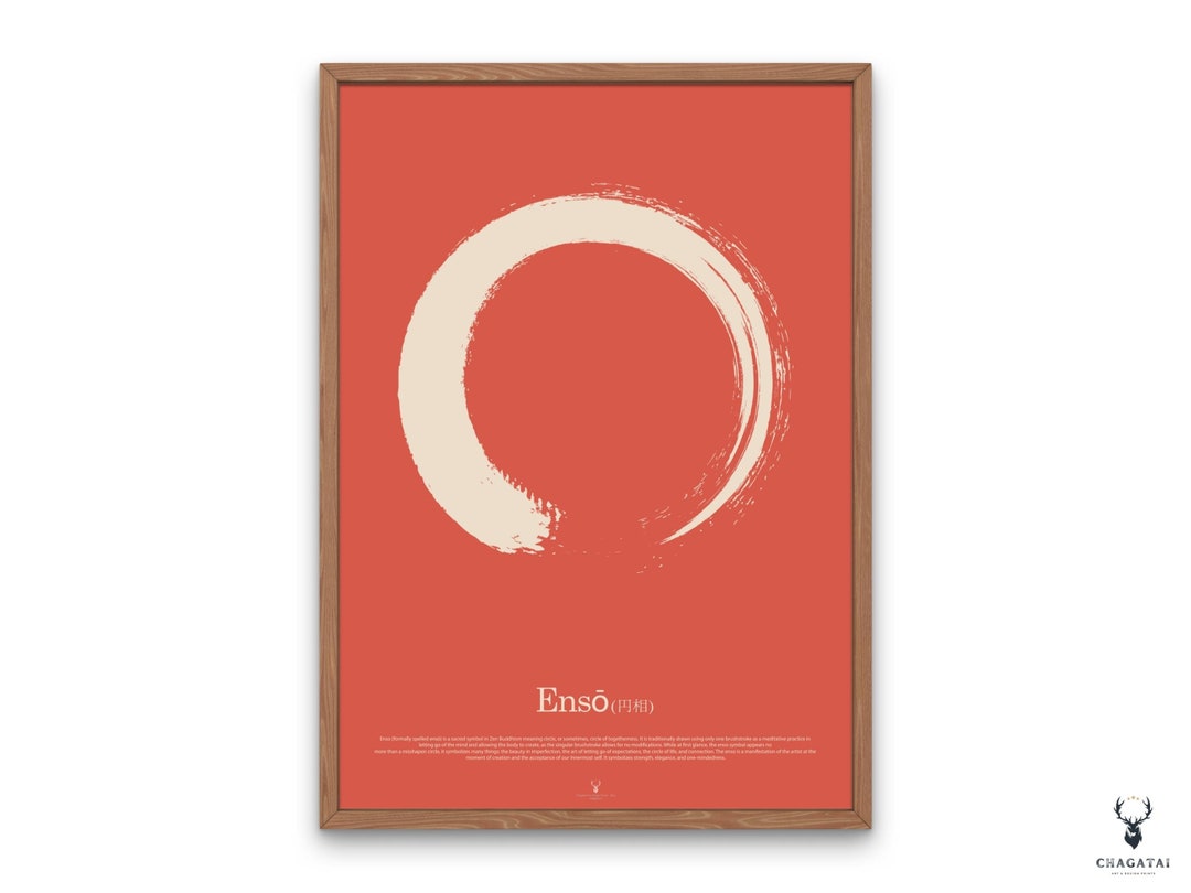 Enso Circle Zen Meditation Print Poster Red Art Wall Decor 円相 Karma