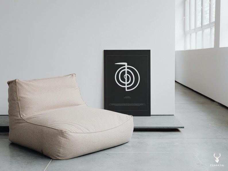 Printable Canvas yoga poster depicting the Reiki power symbol Cho Ku Rei. The poster is designed for meditation and home decor. It is a perfect gift for those interested in Reiki and spirituality.  poster is printable, features other energy chakras.