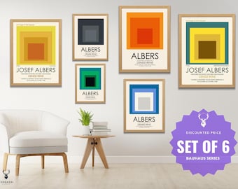 Josef Albers Art Set of 6 Nested Squares Poster Print Home Decor Albers Gallery Wall Set Mothers Day Gift Exhibition Poster Set Vintage Art