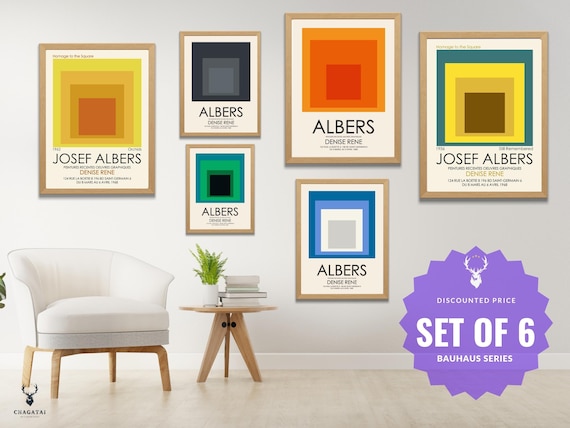 Josef Albers Art Set of 6 Nested Squares Poster Print Home Decor
