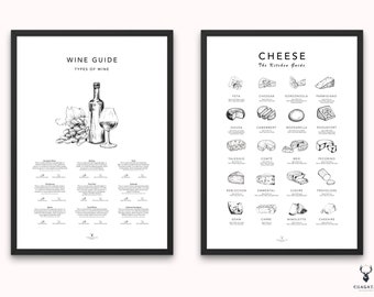 Wine and Cheese Guide Print Set of 2 Wine Guide Wall Decor Types of Wine and Cheese Pairing Guide Gift for Wine Lovers Gift for Her Wine Art