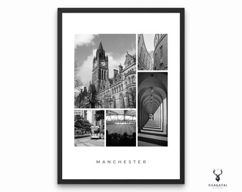 Manchester City Print Manchester Poster Landscape Printable Wall Art City Wall Decor Print Manchester Gift to Her Manchester Wall Art Print