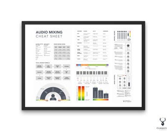 Audio Mixing Cheat Sheet Music Studio Wall Decor, Music Producer Gift Mixing Mastering Sound Engineer Gift Production Studio Decor DJ Gift