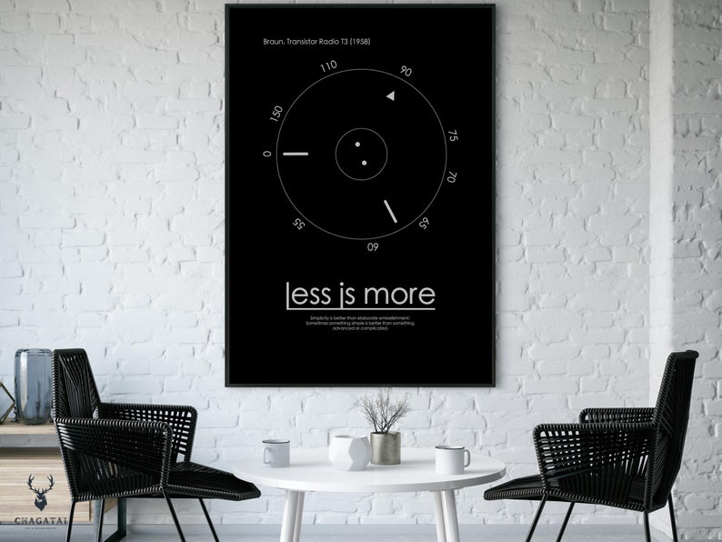 The Dieter Rams Less is More poster is a perfect addition to any design studio or home office. This minimalist and stylish poster features the iconic quote from the legendary designer, reminding us of the importance of simplicity in design.