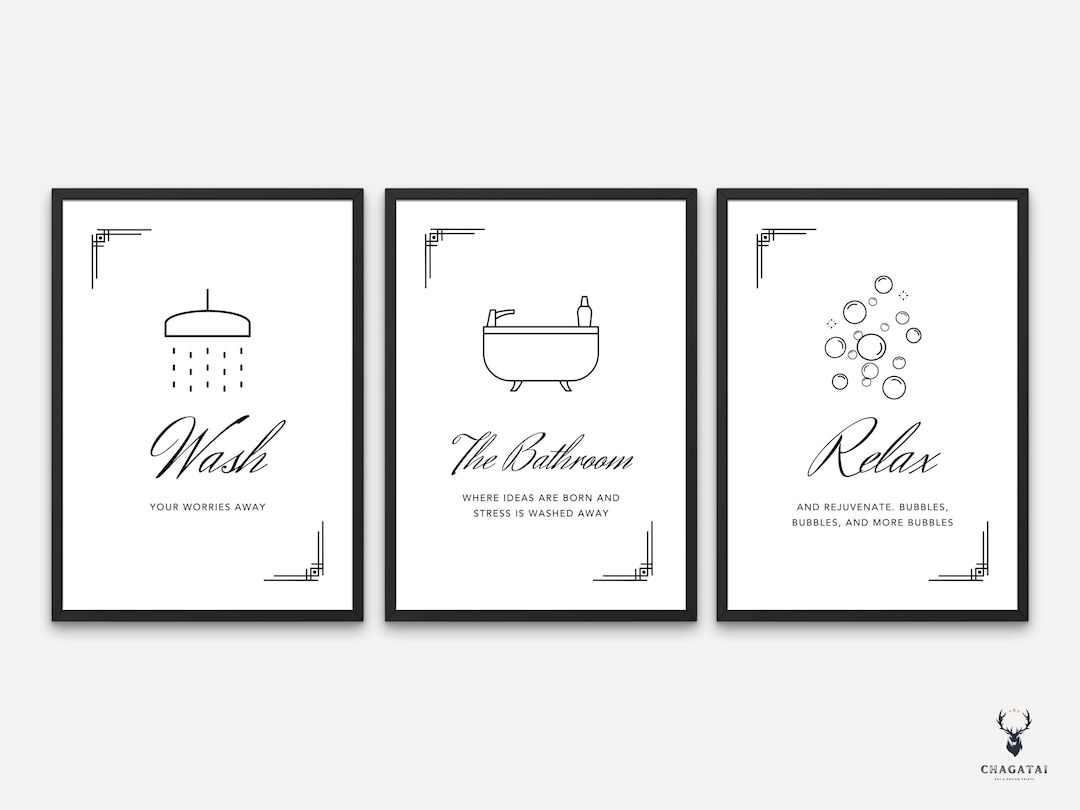 Bathroom Decor Set of 3 Bathroom Wall Art Set Shower Decor Etsy