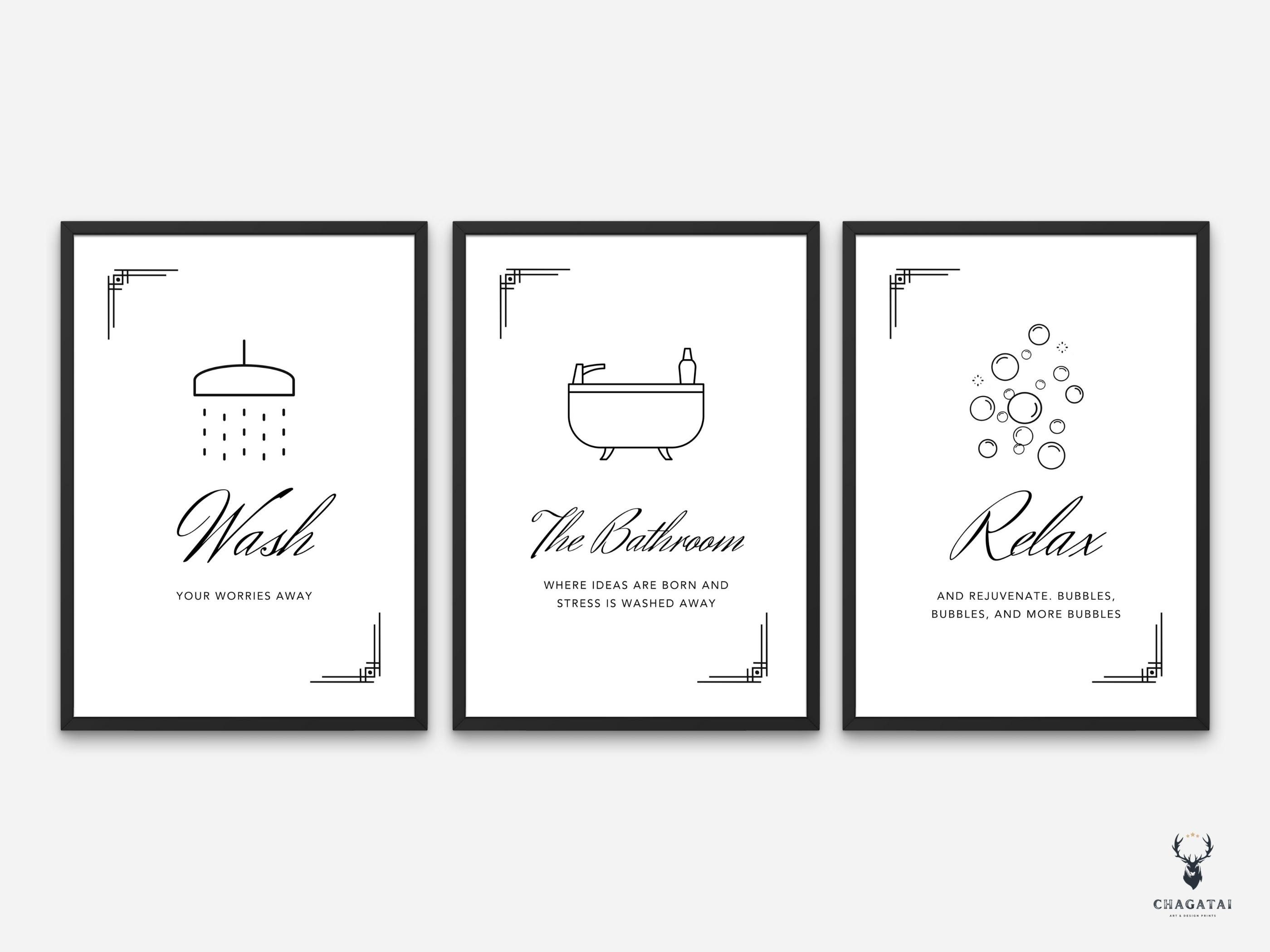 Bathroom Decor Set of 3 Bathroom Wall Art Set Shower Decor Etsy