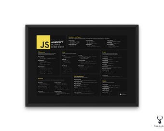 Folha de dicas de Javascript Cartaz horizontal Guia de codificação de JavaScript Cartaz de ferramenta para desenvolvedor web Gráfico de sintaxe JS Dicas de software de aprendizagem