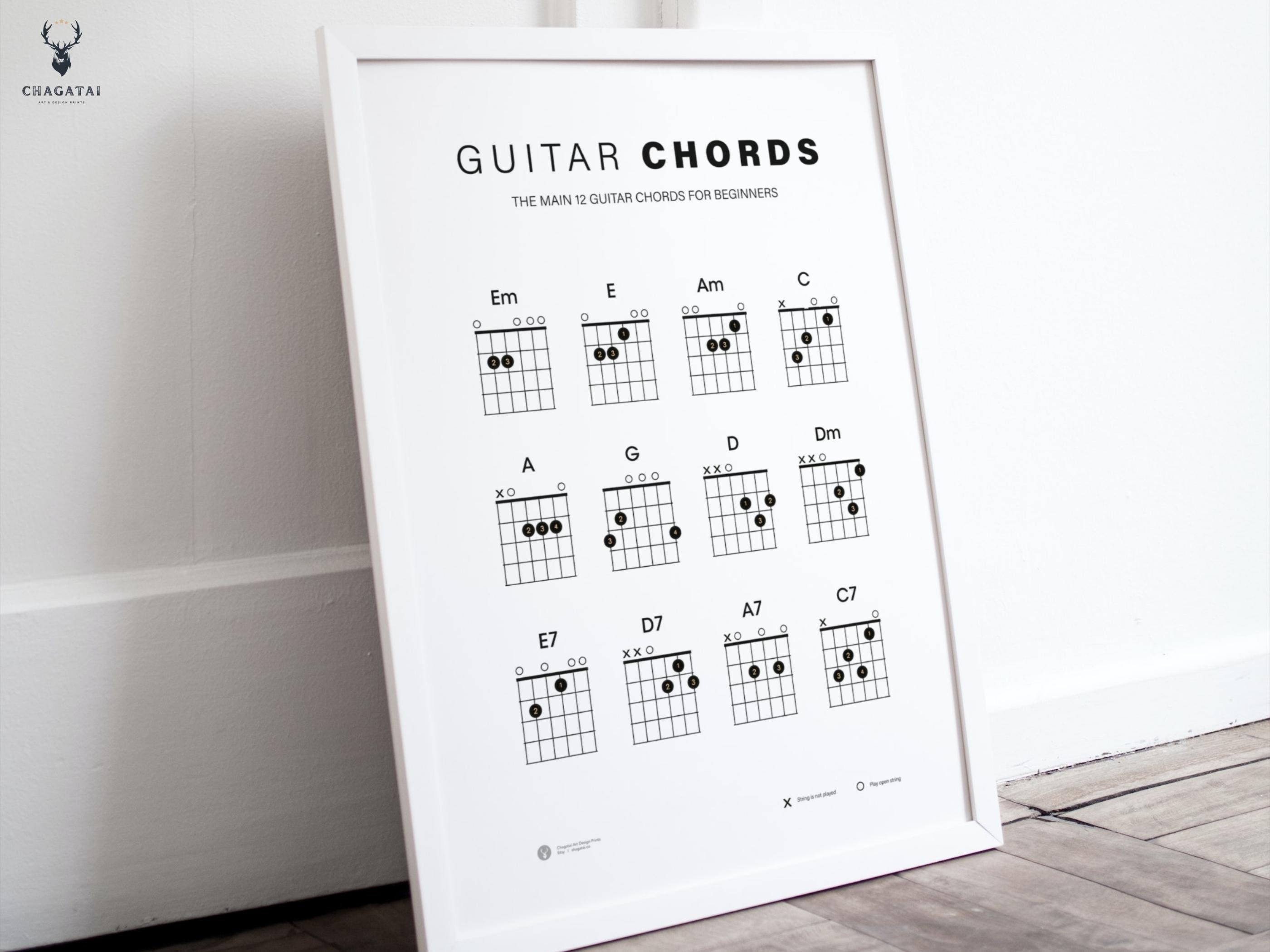 Laminated Guitar Chord Wall Chart Poster 11x17 - Beginner To Advanced - Americana