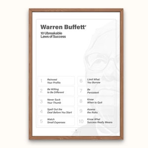 Poster di Warren Buffett 10 regole del successo Stampa ispirazione Poster motivazionale di Buffett Poster tipografico di Warren Buffett Citazione Wall Art Poster stampabile