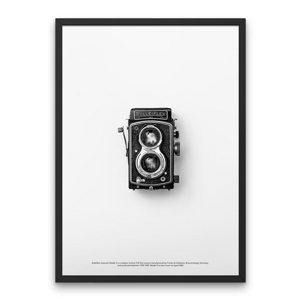 Monochrome Retro Camera Poster Photography Rolleiflex Large Poster Wall Art Black White Photography Decor Office Photography Studio Decor