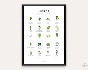 Herbs Guide Poster Kitchen Wall Art Botanical Herbs Print Decor Kitchen Herb Prints Botanical Herbs Guide Poster Cook Cheat Paper Printable