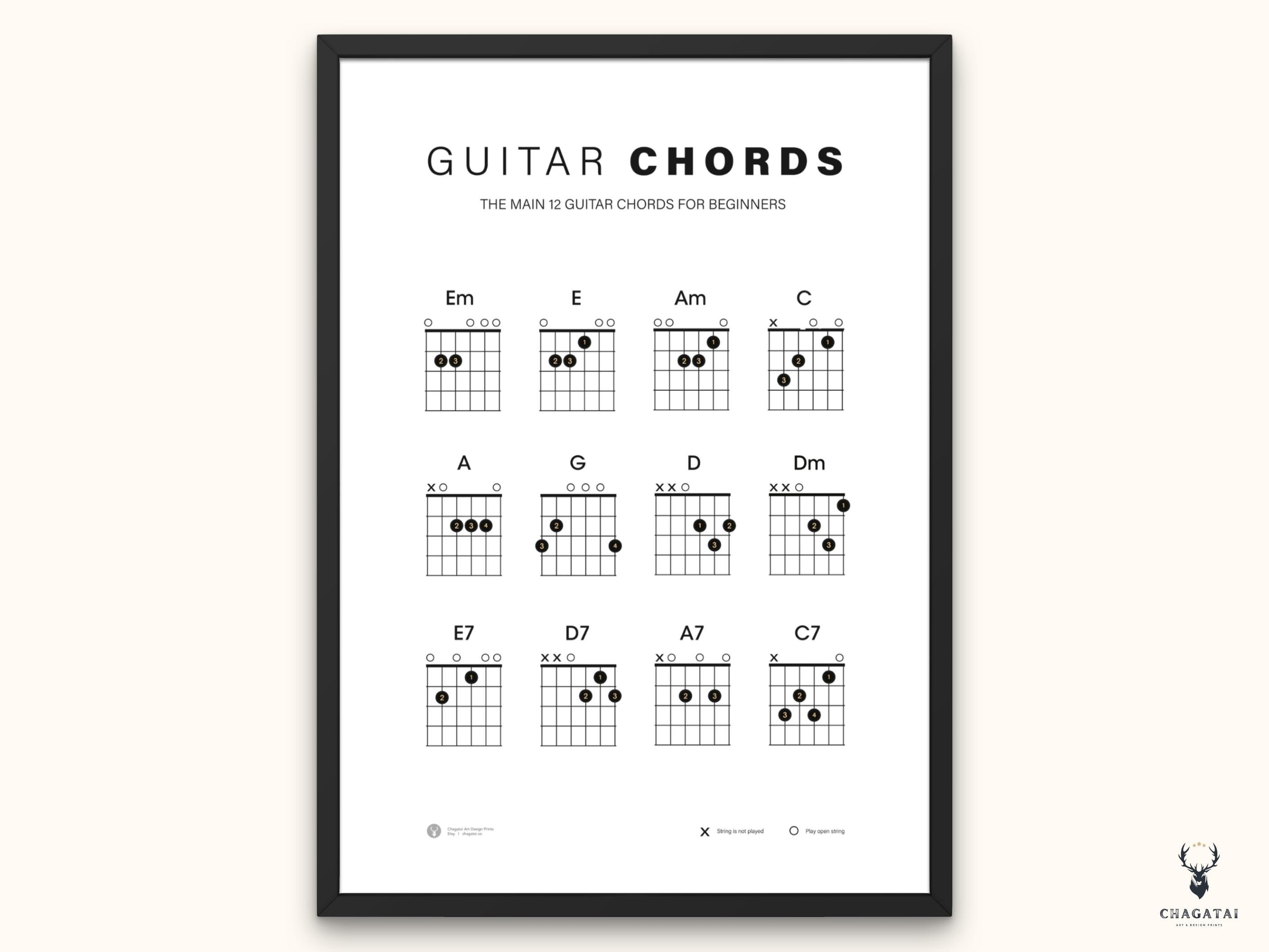 Guitar Chords Print Beginner 12 Guitar Chords for Music Guitar Education Printable Chords Guitar Education Chords Print Poster Guitar Poster