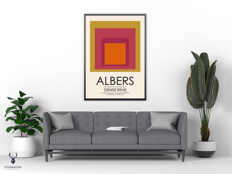 This Josef Albers Homage To The Square Print is a perfect Mother's Day gift or home decor item, featuring a vintage-inspired Exhibition Poster design and Nested Squares pattern. The bohemian style and geometric motif make it a great addition