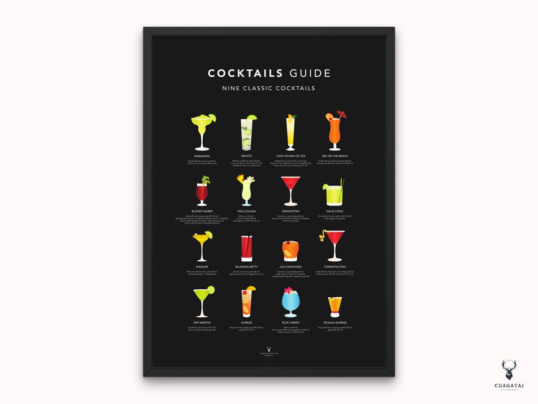 Basic Cocktails Guide Classic Cocktails Print Cocktails Guide Poster Cocktail Gift - Etsy